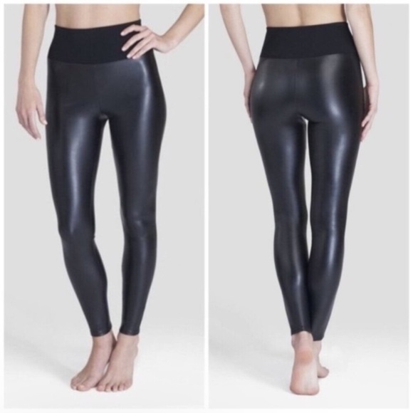 Like New Assets By Spanx Faux Leather Leggings Black Size S - Picture 3 of 13
